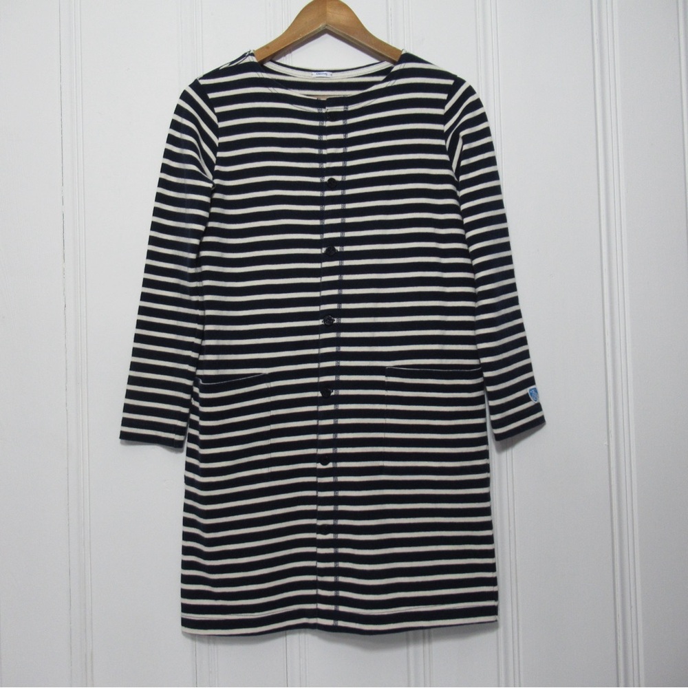 Orcival Striped Blue and White Long Sleeve Button Down Dress Size Small